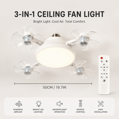 E27 Ceiling Fan Light with Remote – Silent LED Fan & Light Combo