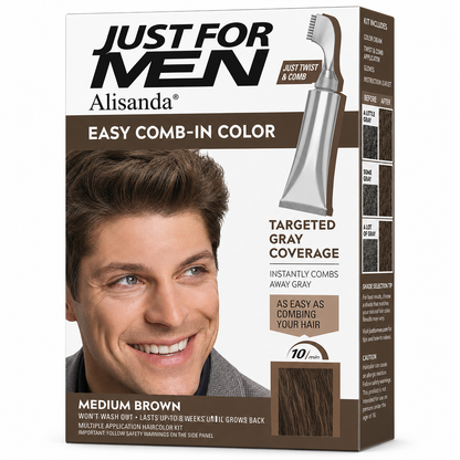 Men’s Brush-Comb Hair Color Cream for Gray Coverage