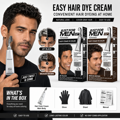 Men’s Brush-Comb Hair Color Cream for Gray Coverage